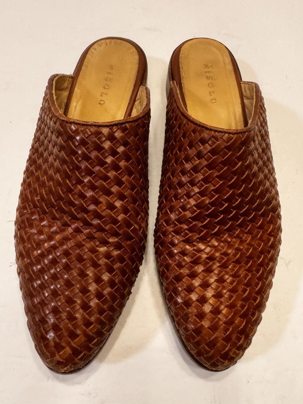 Nisolo Ama Woven Mule Brandy Brown Leather Slip On Flats Shoes 6.5
